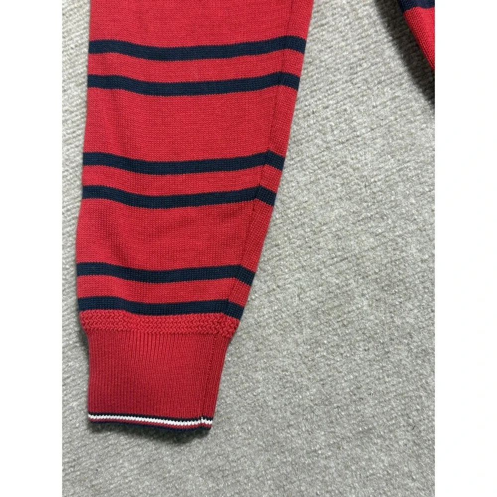 Tommy‎ Hilfiger Sweater Mens Large Red Navy Striped Half Zip Pullover Cotton